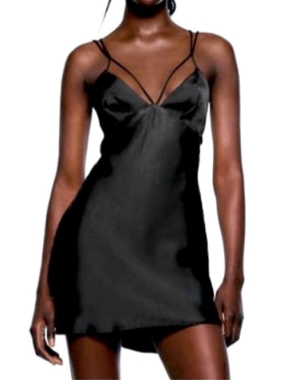 Zara Black Satin Strappy Satin Mini Dress With Low Back | S